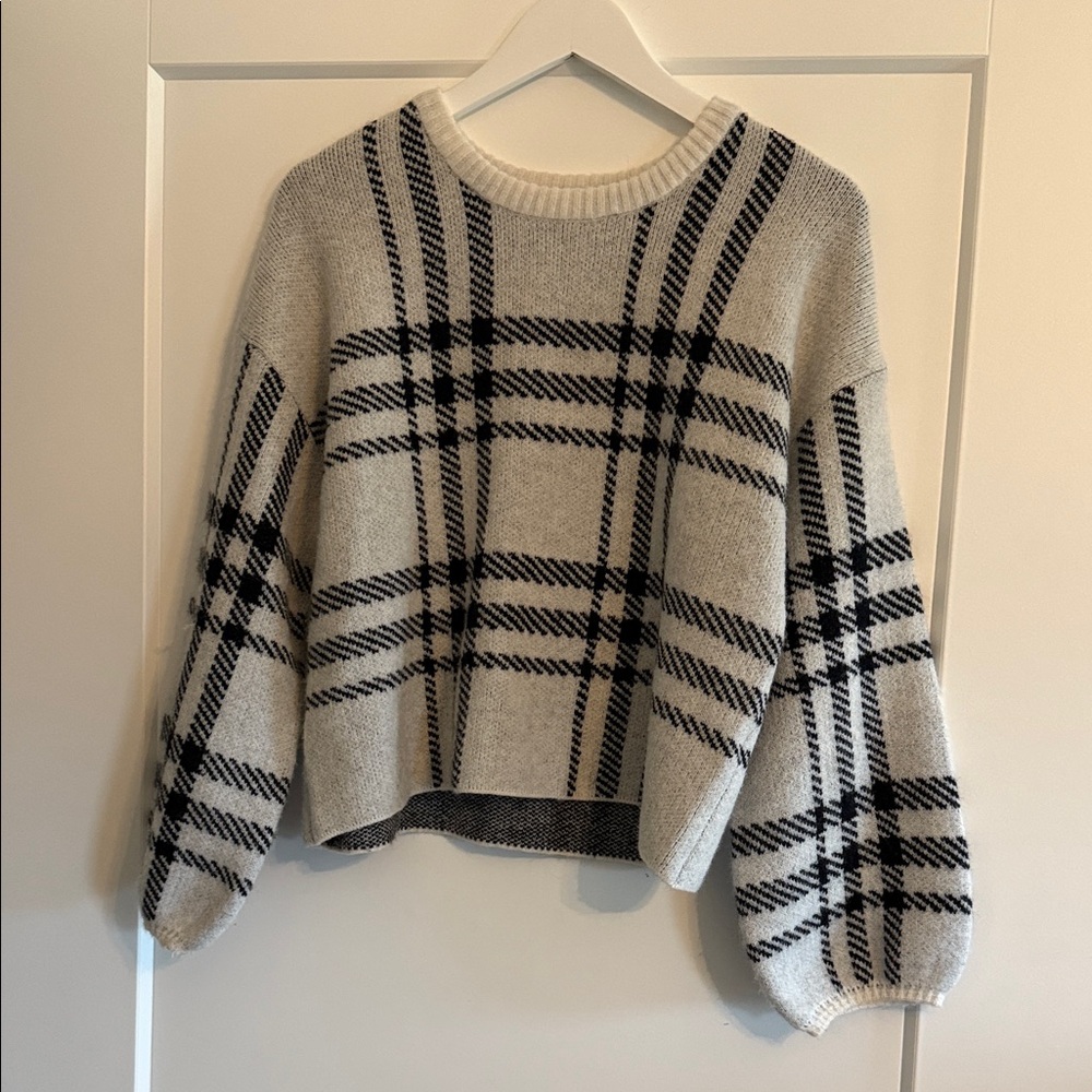 Z Supply Plaid Crew Neck Sweater - Black and Cream